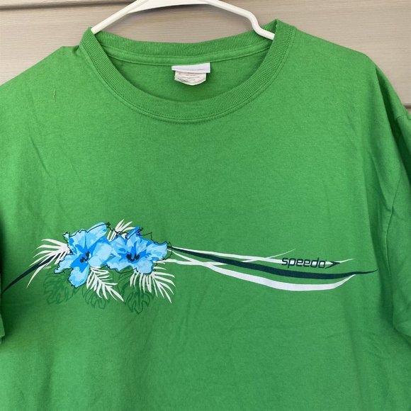 Vintage Speedo Men's T Shirt Green Tropical Flower Medium Made in USA - Picture 2 of 8